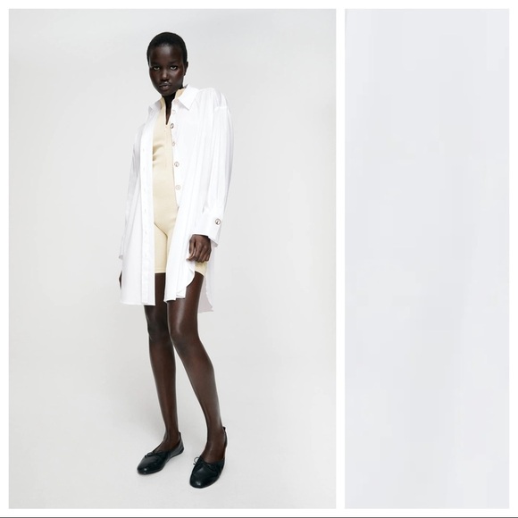Zara Tops - NWOT. Zara White Long Buttoned Shirt. Size M.